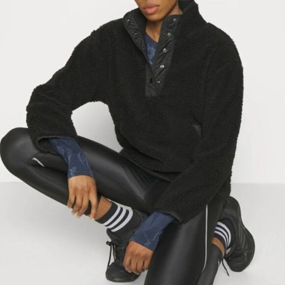 Athleta Tops - NEW XS Athleta Cozy Sherpa Fleece Snap Front Pullover Quilted Black Sweatshirt